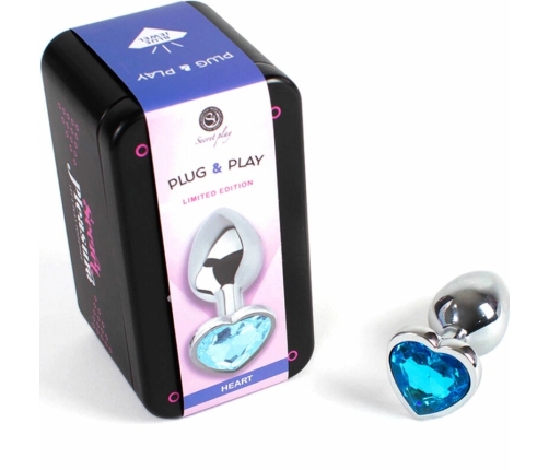 SecretPlay Metal Plug Blue Heart Small 7cm - Aluminum Intimate Accessory