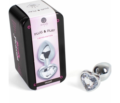 SECRETPLAY - METAL BUTT PLUG CORAZÓN TRANSPARENTE TALLA S 7 CM