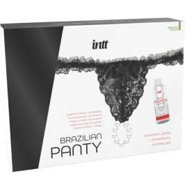 INTT Brazilian Black Lace Panty with Decorative Pearls & Strawberry Gel 50ml