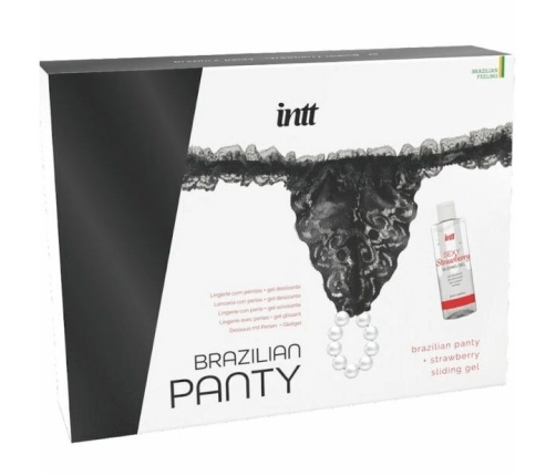 INTT Brazilian Black Lace Panty with Decorative Pearls & Strawberry Gel 50ml