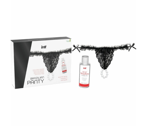 INTT Brazilian Black Lace Panty with Decorative Pearls & Strawberry Gel 50ml