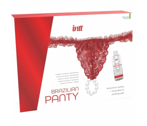 INTT RELEASES - PANTY BRASILEÑO ROJA CON PERLAS Y GEL LUBRICANTE 50 ML