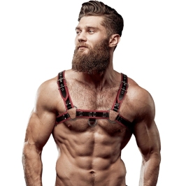 Fetish Submissive Attitude Men's Chest Harness Eco-Leather Black/Red Adjustable