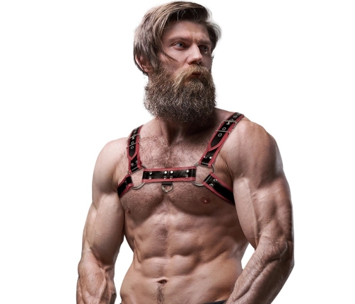 Fetish Submissive Attitude Men's Chest Harness Eco-Leather Black/Red Adjustable