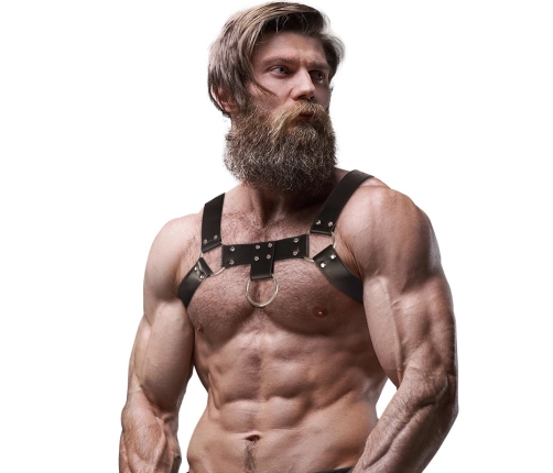 Fetish Submissive Attitude Men's Adjustable Eco-Leather Chest Harness Black