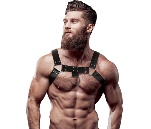 Fetish Submissive Attitude Men's Adjustable Eco-Leather Chest Harness Black