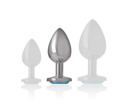 Intense Aluminum Anal Plug Blue Heart Medium - Metal, Jewel Accent