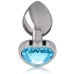 Intense Aluminum Anal Plug Blue Heart Medium - Metal, Jewel Accent