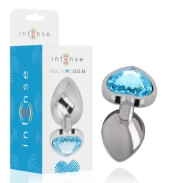 Intense Aluminum Anal Plug Blue Heart Medium - Metal, Jewel Accent