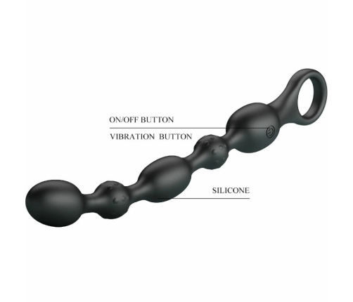 Pretty Love Van Silicone Rechargeable Anal Beads, 10 Modes, Black