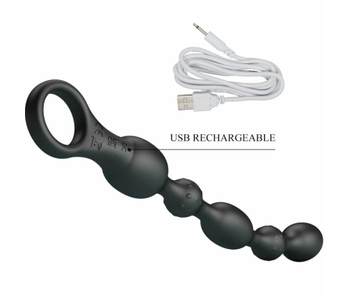 Pretty Love Van Silicone Rechargeable Anal Beads, 10 Modes, Black