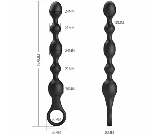 Pretty Love Van Silicone Rechargeable Anal Beads, 10 Modes, Black