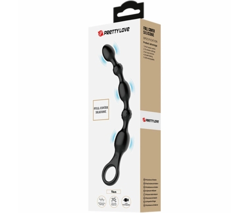 Pretty Love Van Silicone Rechargeable Anal Beads, 10 Modes, Black