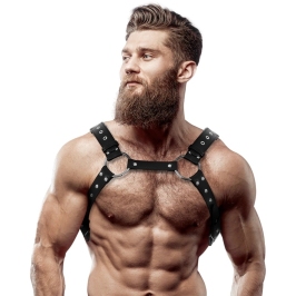 Fetish Submissive Attitude Men’s Eco-Leather Chest Harness with Studs, Adjustable Size