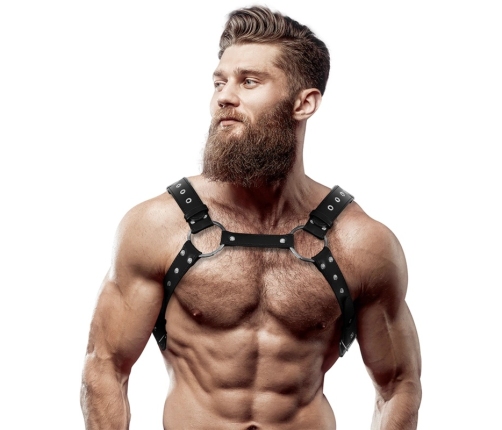 Fetish Submissive Attitude Men’s Eco-Leather Chest Harness with Studs, Adjustable Size
