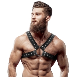 Fetish Submissive Attitude Men's Eco-Leather Chest Harness Studded, Adjustable