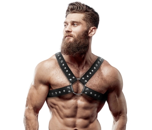 Fetish Submissive Attitude Men's Eco-Leather Chest Harness Studded, Adjustable