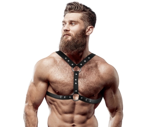Fetish Submissive Attitude Eco-Leather Chest Harness for Men, Adjustable, Black