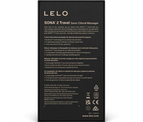 LELO SONA 2 Travel Compact Sonic Wave Device Pink 12 Modes