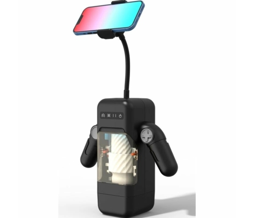 GAME CUP - MASTURBADOR MASCULINO CON VIBRACIÓN Y FUNCIÓN CALOR CON SOPORTE PARA MÓVILES - NEGRO