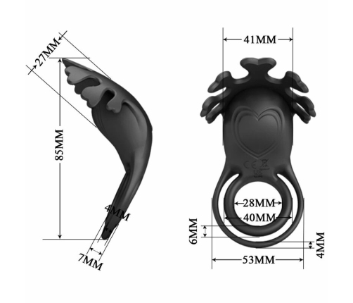Pretty Love Ruben Rechargeable Silicone Ring 7 Modes Black