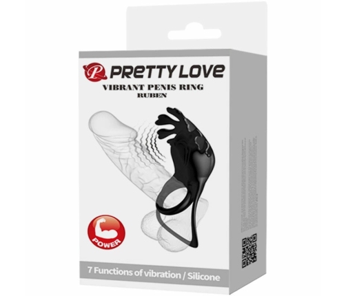 Pretty Love Ruben Rechargeable Silicone Ring 7 Modes Black