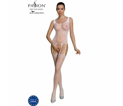 PASSION ECO BS007 White Bodystocking - Sustainable Recycled Nylon, One Size