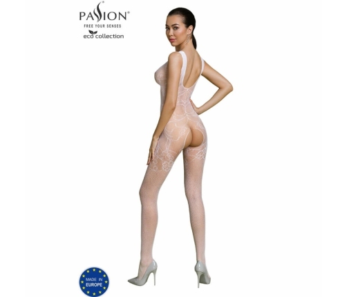 PASSION Bodystocking ECO BS012 White - Eco-Friendly Recycled Nylon, One Size