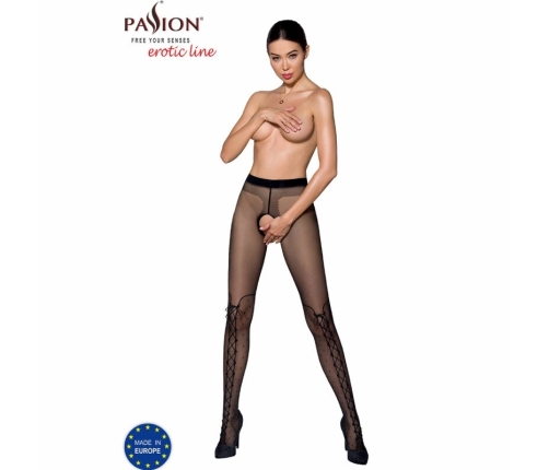 Passion TIOPEN 009 Black Sheer Tights with Decorative Detail 20 DEN Size 1/2