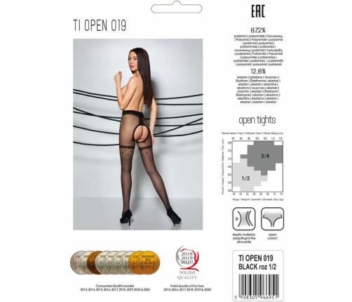 Passion TIOPEN 019 3/4 Black Tights 20 DEN - Elegant Openwork Design