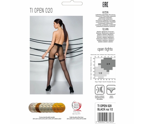 Passion TIOPEN 020 Black 20 DEN Open Crotch Tights Size 1/2