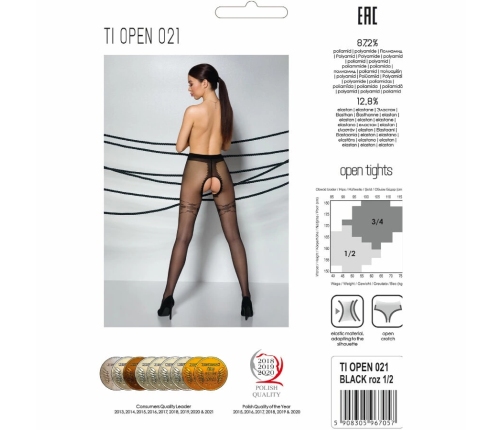 Passion Tiopen 021 Black 20 DEN Decorative Open Tights Size 1/2