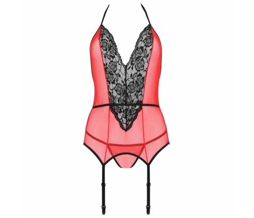 Passion Peonia Corset Red L/XL - Elegant Lace & Tulle Lingerie Set