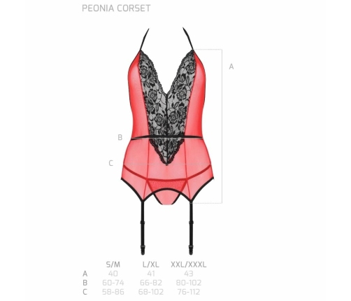 Passion Peonia Corset Red L/XL - Elegant Lace & Tulle Lingerie Set
