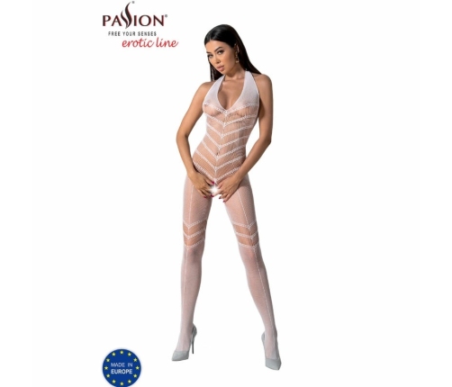 PASSION BS100 White Bodystocking - One Size, Elegant Mesh Design