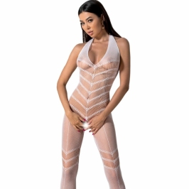 PASSION BS100 White Bodystocking - One Size, Elegant Mesh Design