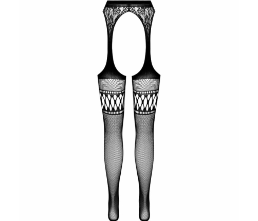 PASSION S026 Black Elegant One Size Tights with Imitation Garter Design