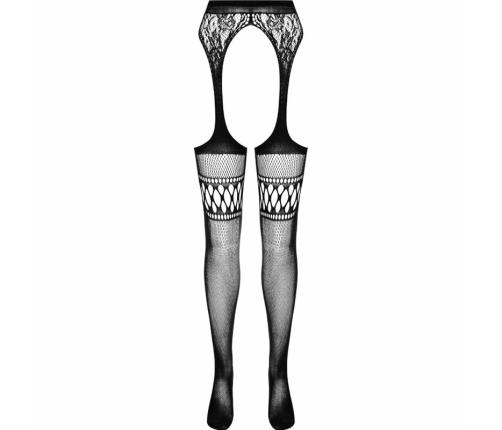 PASSION S026 Black Elegant One Size Tights with Imitation Garter Design