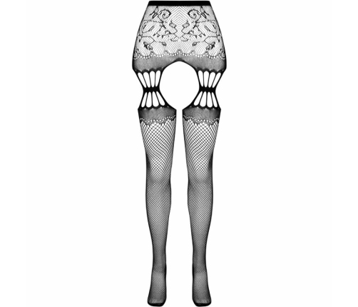 PASSION S027 Black Decorative Garter-Style Tights One Size