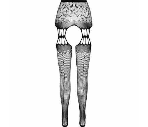 PASSION S027 Black Decorative Garter-Style Tights One Size