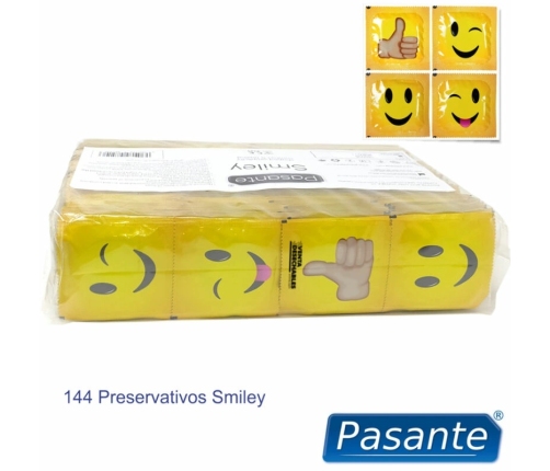 Pasante Smiley 54mm Latex Condoms 144-Pack - Fun Multi-Designs