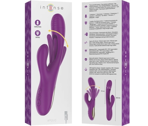 INTENSE - APOLO VIBRADOR MULTIFUNCIÓN RECARGABLE 7 VIBRACIONES CON LENGUA OSCILANTE MORADO
