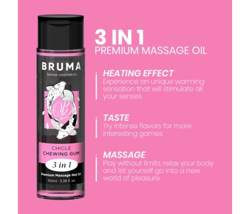 BRUMA Premium 3-in-1 Massage Oil Chewing Gum Scent 100 ml Vegan Formula