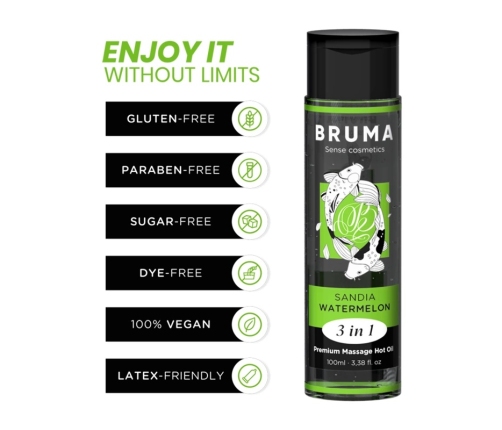 BRUMA - ACEITE DE MASAJE PREMIUM EFECTO CALOR SABOR SANDÍA 3 EN 1 - 100 ML