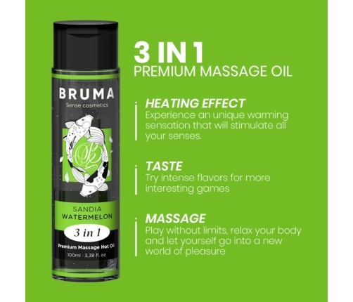 BRUMA - ACEITE DE MASAJE PREMIUM EFECTO CALOR SABOR SANDÍA 3 EN 1 - 100 ML