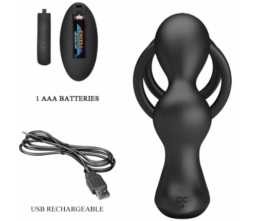 Pretty Love Marshall Dual Stimulation Silicone Ring Set with Remote, Black