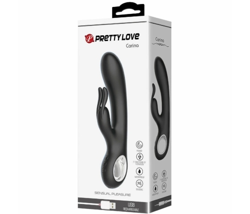 Pretty Love Carina Dual-Action Vibrator Black Silicone, 7 Modes USB