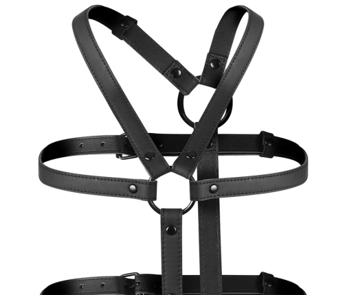 Fetish Submissive Adjustable Vegan Leather Torso & Arm Harness, Black