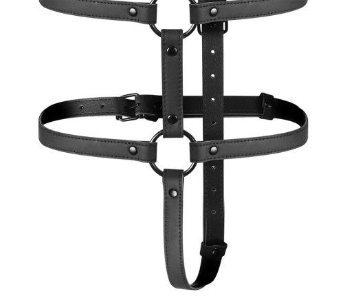Fetish Submissive Adjustable Vegan Leather Torso & Arm Harness, Black