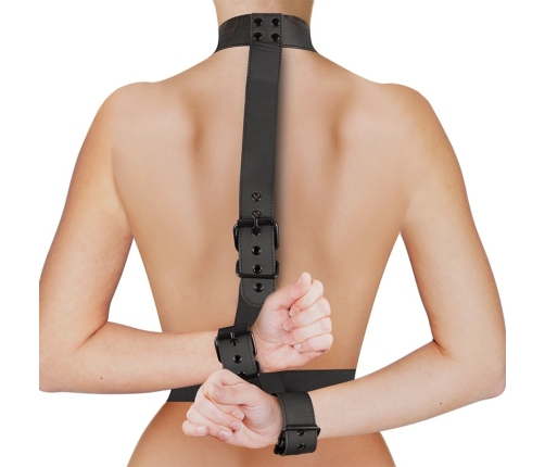 Fetish Submissive Adjustable Vegan Leather Collar & Wrist Restraint Set